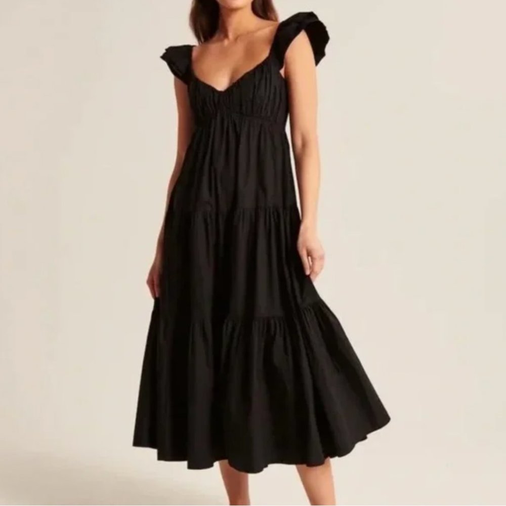 Abercrombie Ruffle Sleeve Poplin Midaxi Dress size XS
